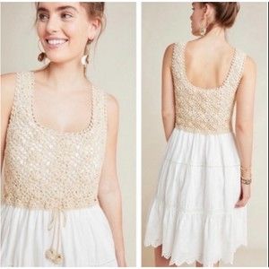 BY ANTHROPOLOGIE Beckett Crochet Beige Sleeveless Eyelet Midi Dress